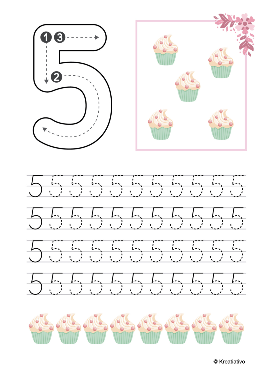 Skriv og tæl tallene 1-10 (pink tema)