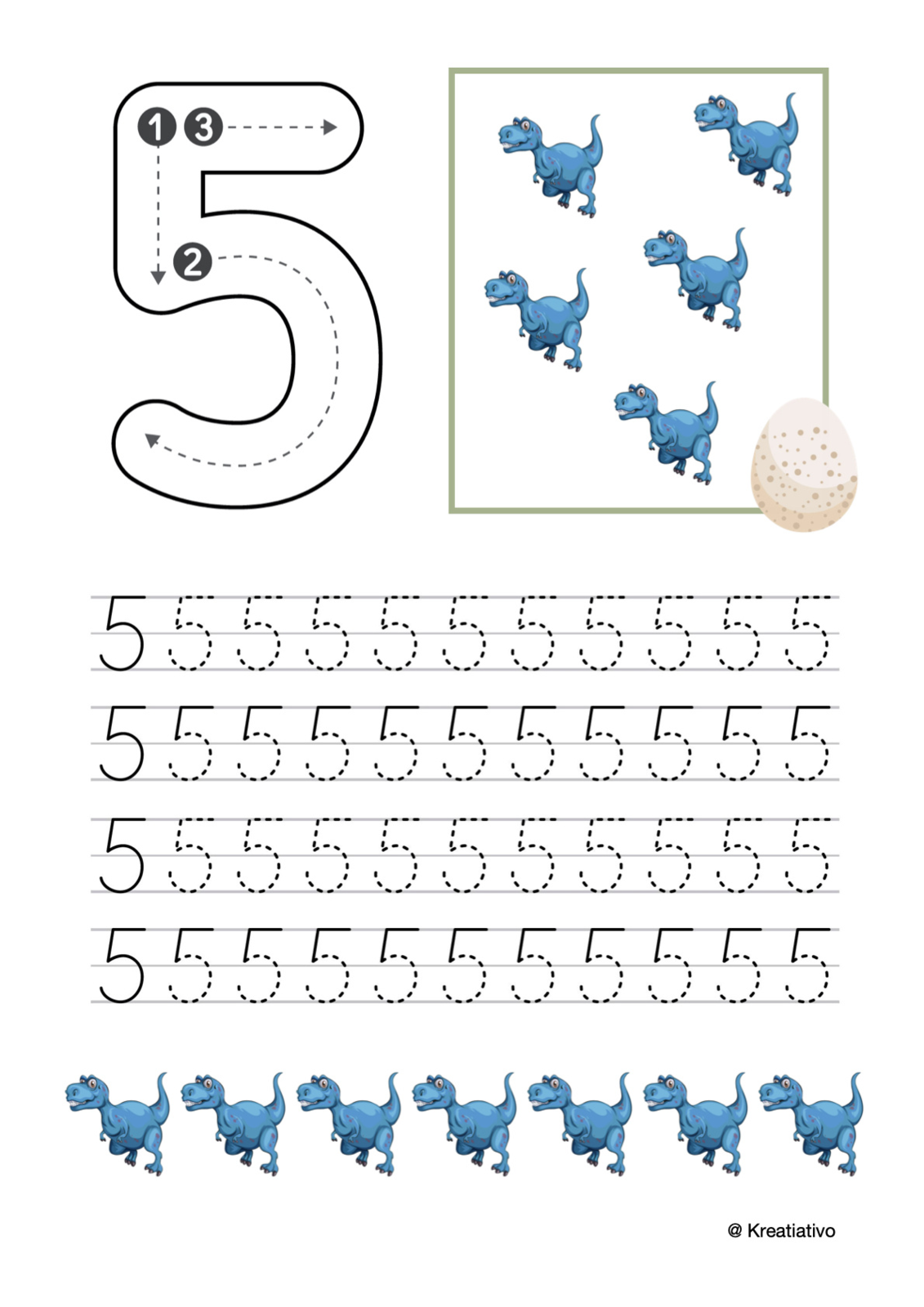 Skriv og tæl - Dino-tema