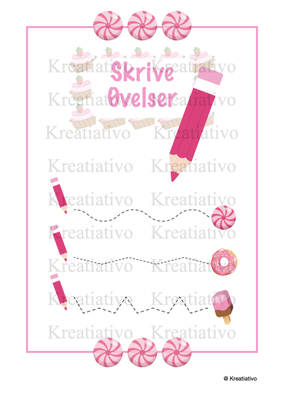 Klippe- og skrive øvelser pink-tema